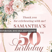 Radiant Rose Gold Greenery 50th Birthday Thank You Dankeskarte