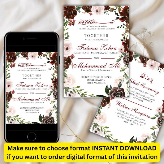 Radiant Rote Rose Muslim Wedding Nikah Einladung