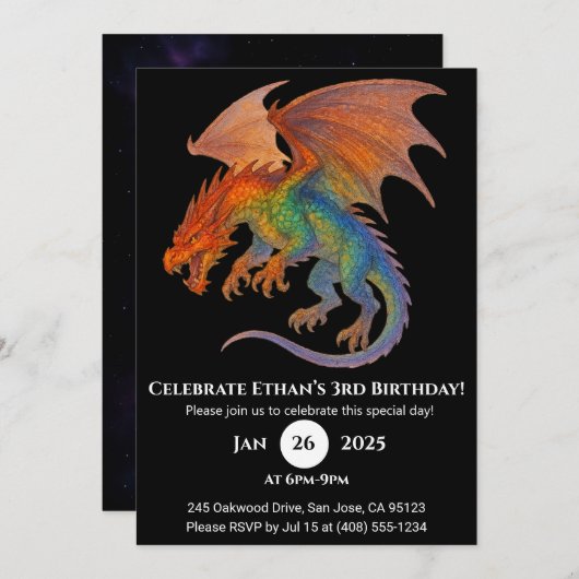 Radiant Scale Dragon Birthday Invitation Einladung (Vorne/Hinten)