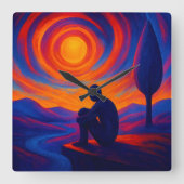 Radiant Solitude Abstract Expression in Blue ,fire Quadratische Wanduhr (Vorderseite)