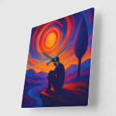 Radiant Solitude Abstract Expression in Blue ,fire Quadratische Wanduhr (Winkel)