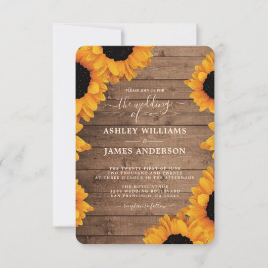 Radiant Sonnenblume Rustikale Hochzeit Einladung (Vorderseite)