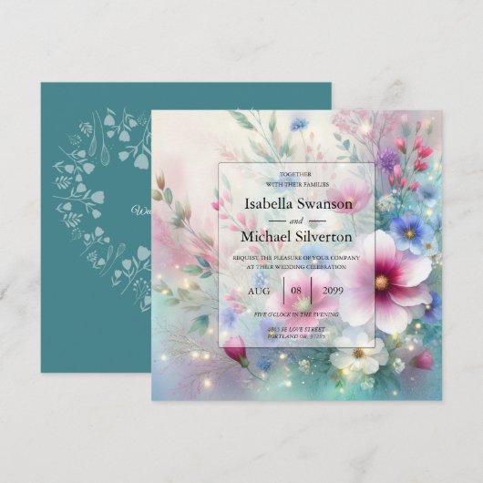 Radiant Sparkling Spring Blooms Wedding Einladung (Vorne/Hinten)