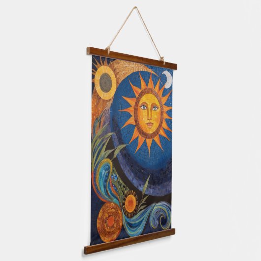 Radiant Sun Mosaic Vibrant Celestial Wandteppich Mit Holzrahmen (Gewinkelt)