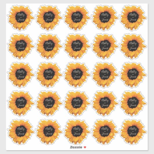 Radiant Sunflower Monogram Names Gift Stickers Aufkleber (Blatt)