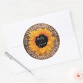 Radiant Sunflower Rustic Wedding Rücksendeadresse Runder Aufkleber (Umschlag)