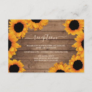 Radiant Sunflower Rustic Wood Wedding Empfang Begleitkarte