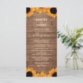 Radiant Sunflower Rustic Wood Wedding Menükarte (Stehend Vorderseite)