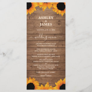 Radiant Sunflower Rustic Wood Wedding Menükarte