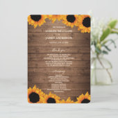 Radiant Sunflower Rustic Wood Wedding Programm (Stehend Vorderseite)