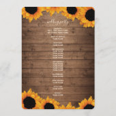 Radiant Sunflower Rustic Wood Wedding Programm (Rückseite)