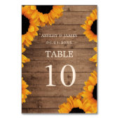 Radiant Sunflower Rustic Wood Wedding Tischnummer (Rückseite)
