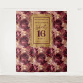 Radiant Sweet 16 Blush Burgundy Gold Hintergrund Wandteppich (Vorderseite)