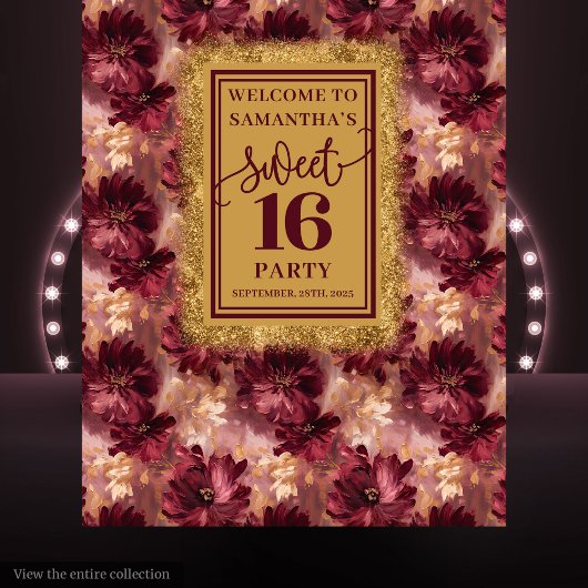 Radiant Sweet 16 Blush Burgundy Gold Hintergrund Wandteppich