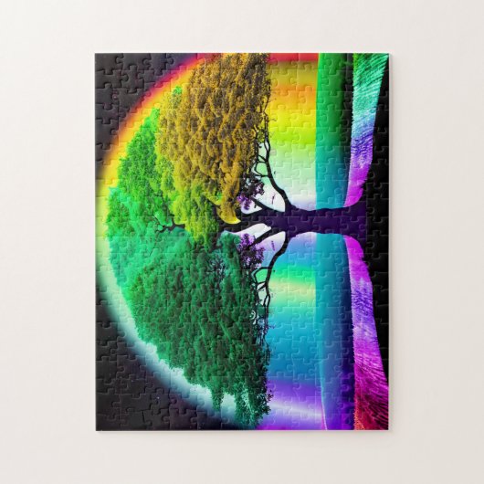 Radiant Tree of Life mit Rainbow Background Puzzle (Vertikal)