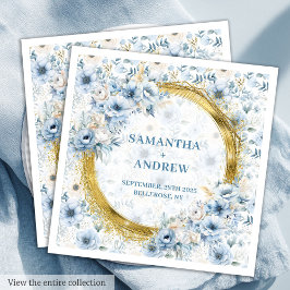 Radiant Watercolor Pastel Blue Gold Wedkin Napkin Serviette