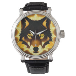 Radiant Wolf Face beleuchtet durch goldenes Licht Armbanduhr