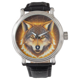 Radiant Wolf Face beleuchtet durch goldenes Licht Armbanduhr