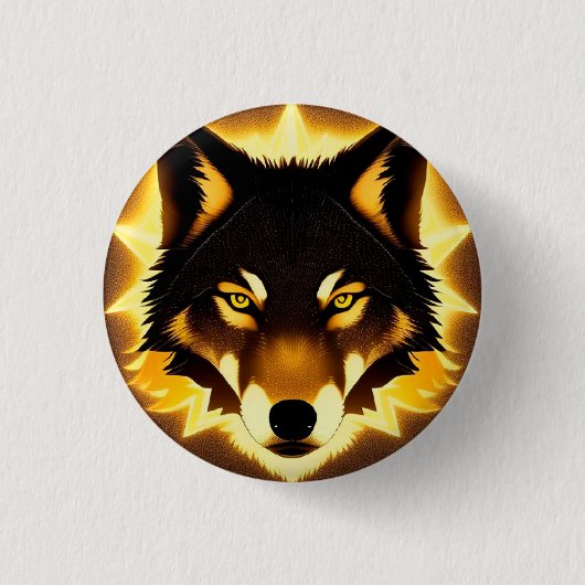Radiant Wolf Face beleuchtet durch goldenes Licht Button (Vorderseite)