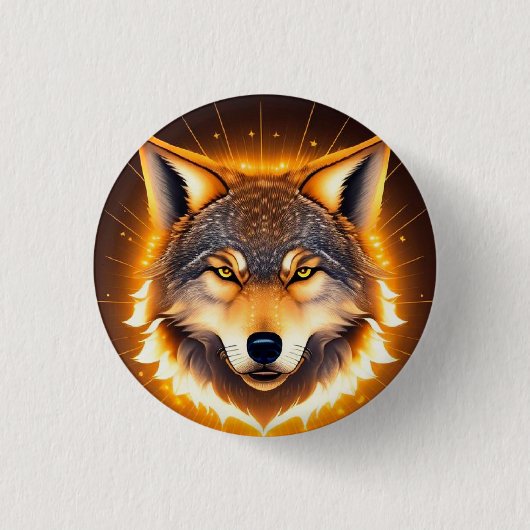 Radiant Wolf Face beleuchtet durch goldenes Licht Button (Vorderseite)