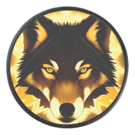 Radiant Wolf Face beleuchtet durch goldenes Licht Eishockey Puck