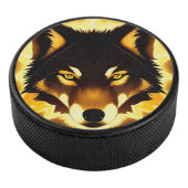Radiant Wolf Face beleuchtet durch goldenes Licht Eishockey Puck (3/4)