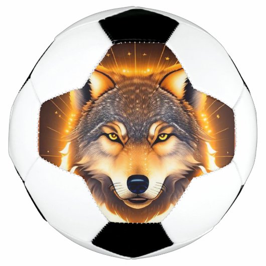 Radiant Wolf Face beleuchtet durch goldenes Licht Fußball (Vorderseite)