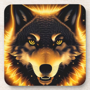Radiant Wolf Face beleuchtet durch goldenes Licht Getränkeuntersetzer