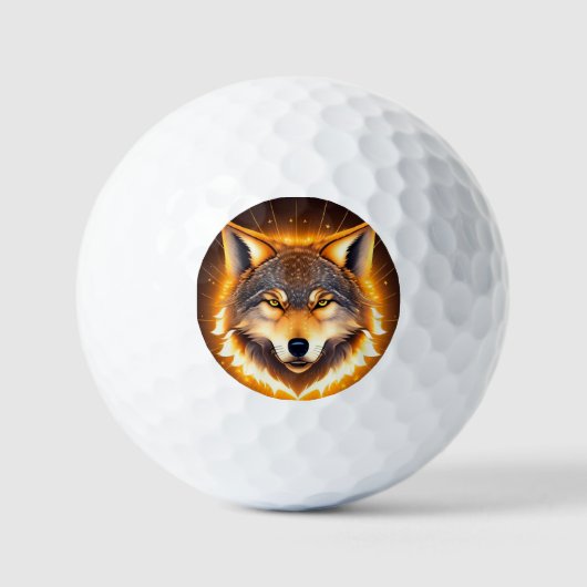 Radiant Wolf Face beleuchtet durch goldenes Licht Golfball (Vorderseite)