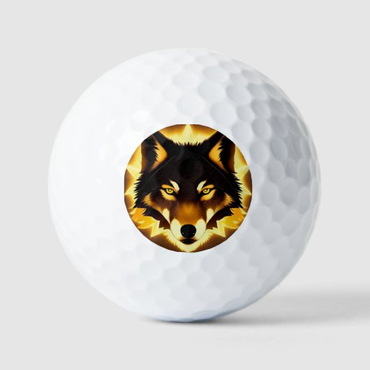 Radiant Wolf Face beleuchtet durch goldenes Licht Golfball (Vorderseite)