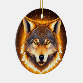Radiant Wolf Face beleuchtet durch goldenes Licht Keramik Ornament (Rechts)