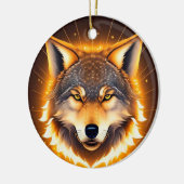 Radiant Wolf Face beleuchtet durch goldenes Licht Keramik Ornament (Links)