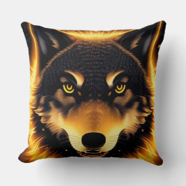 Radiant Wolf Face beleuchtet durch goldenes Licht Kissen