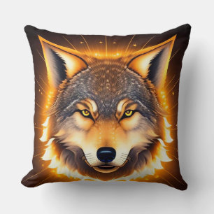 Radiant Wolf Face beleuchtet durch goldenes Licht Kissen