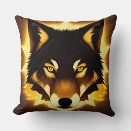 Radiant Wolf Face beleuchtet durch goldenes Licht Kissen