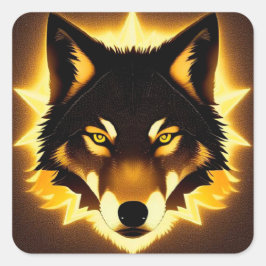 Radiant Wolf Face beleuchtet durch goldenes Licht Quadratischer Aufkleber