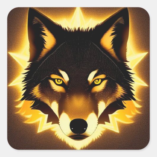Radiant Wolf Face beleuchtet durch goldenes Licht Quadratischer Aufkleber (Vorderseite)