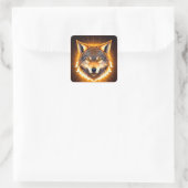Radiant Wolf Face beleuchtet durch goldenes Licht Quadratischer Aufkleber (Tasche)