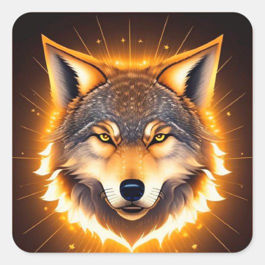 Radiant Wolf Face beleuchtet durch goldenes Licht Quadratischer Aufkleber (Vorderseite)