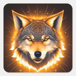 Radiant Wolf Face beleuchtet durch goldenes Licht Quadratischer Aufkleber