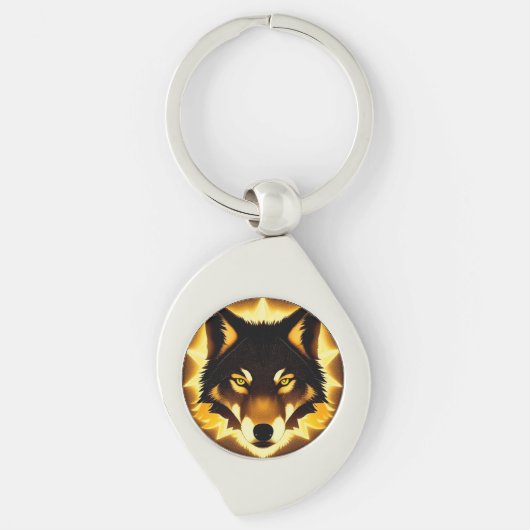 Radiant Wolf Face beleuchtet durch goldenes Licht Schlüsselanhänger (Vorderseite)