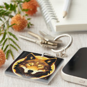 Radiant Wolf Face beleuchtet durch goldenes Licht Schlüsselanhänger (Vorderseite rechts)