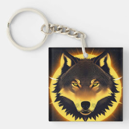 Radiant Wolf Face beleuchtet durch goldenes Licht Schlüsselanhänger