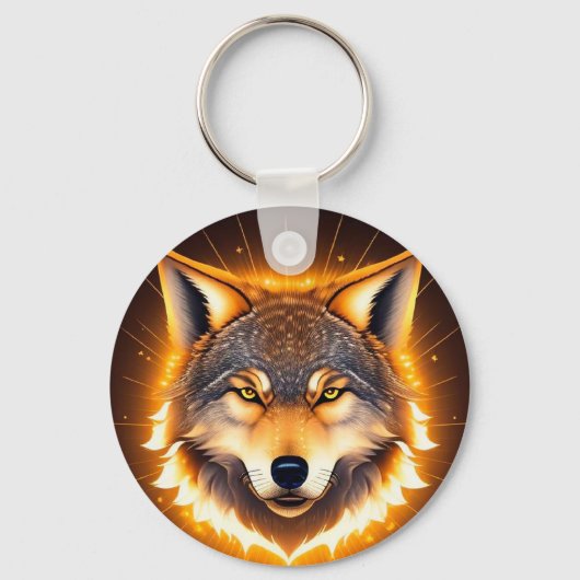 Radiant Wolf Face beleuchtet durch goldenes Licht Schlüsselanhänger (Vorderseite)