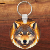 Radiant Wolf Face beleuchtet durch goldenes Licht Schlüsselanhänger (Rückseite)