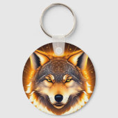Radiant Wolf Face beleuchtet durch goldenes Licht Schlüsselanhänger (Rückseite)