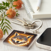 Radiant Wolf Face beleuchtet durch goldenes Licht Schlüsselanhänger (Vorderseite rechts)