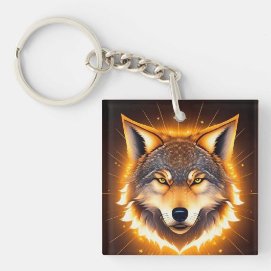 Radiant Wolf Face beleuchtet durch goldenes Licht Schlüsselanhänger (Vorderseite)