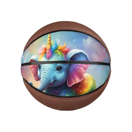 Radiant Wonders: Der Rainbow Baby Unicorn Elephant Mini Basketball (Vorderseite)