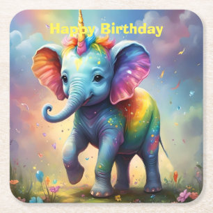 Radiant Wonders: Der Rainbow Baby Unicorn Elephant Rechteckiger Pappuntersetzer